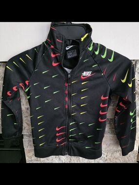Nike Black Kids' Full-Zip Jacket with Red, Green & Yellow Swoosh Accents